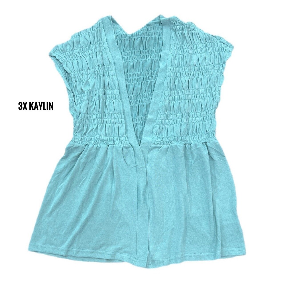 3XL Lularoe KAYLIN Short Sleeved Smocked Cardigan Turquoise Fits 26-28